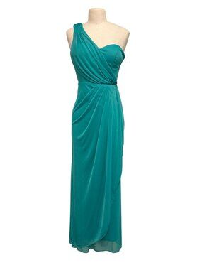 Xscape By Joanna Chen Teal One-Shoulder Ruched Gown Dress Size 6 Evening Formal
